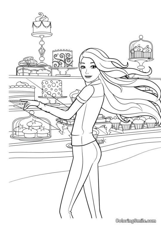 Barbie et les douceurs - Page de Coloriage
