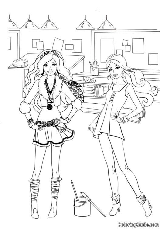 Dessin avec Barbie - Page de Coloriage