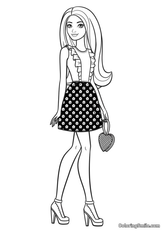 Barbie avec un sac en forme de cœur - Page de Coloriage