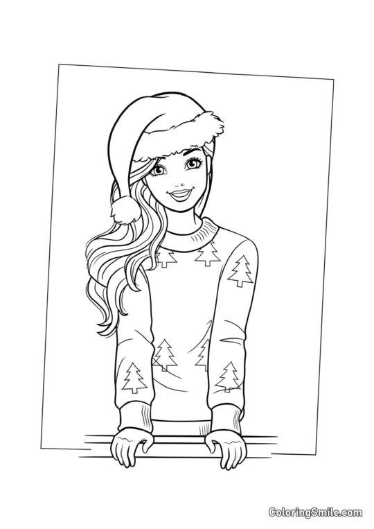 Barbie en costume de Nouvel An - Page de Coloriage