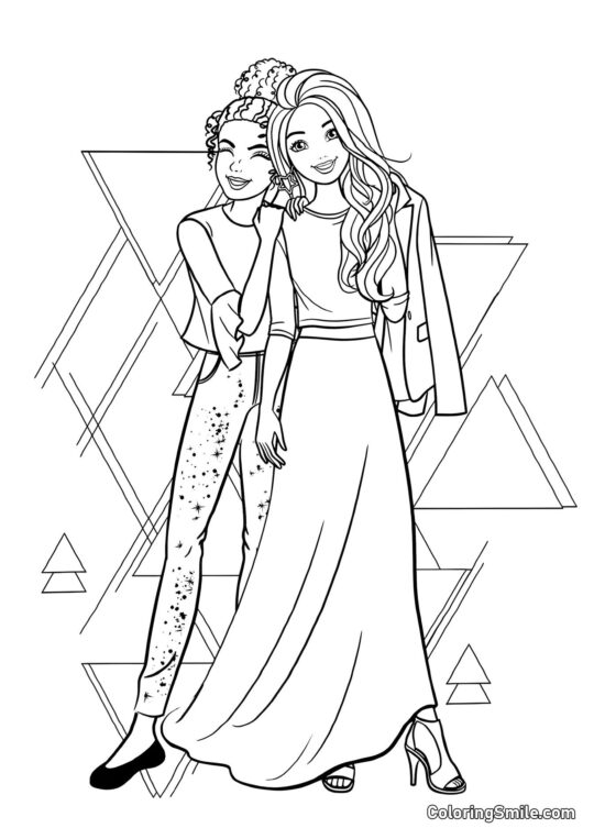 Barbie avec sa meilleure amie - Page de Coloriage