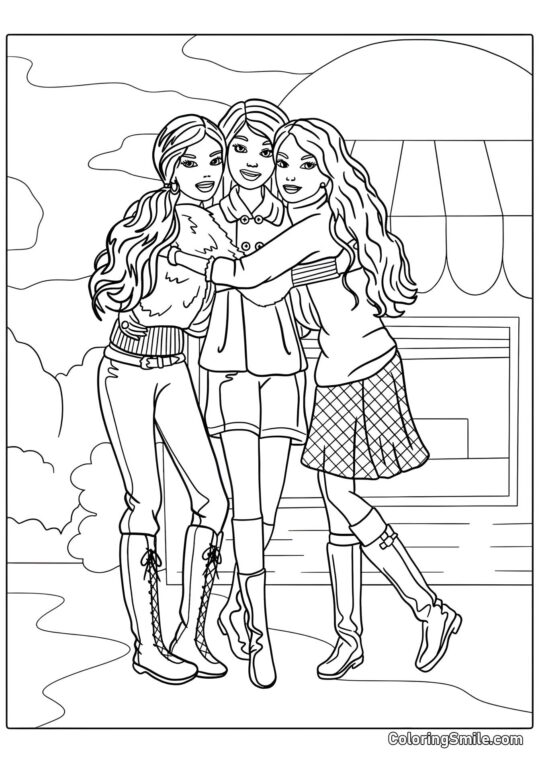 Barbie avec des amis - Page de Coloriage