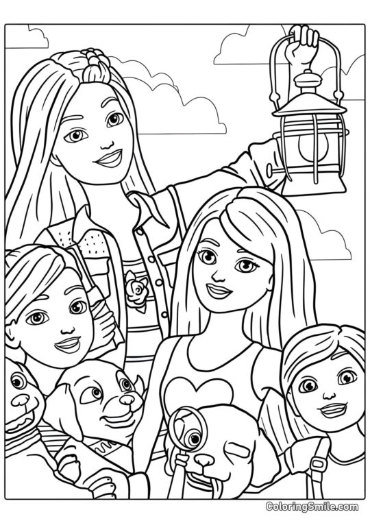 Barbie et les filles - Page de Coloriage