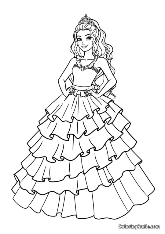 Barbie dans une luxueuse robe de bal - Page de Coloriage