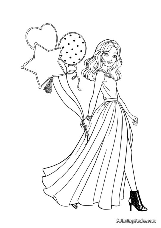 Barbie avec des ballons - Page de Coloriage