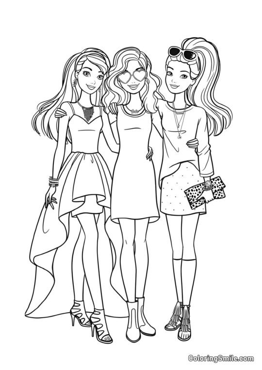 Les amis de Barbie se tenant dans une étreinte - Page de Coloriage