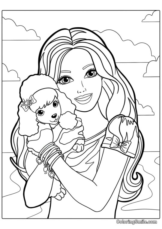 Barbie et caniche - Page de Coloriage