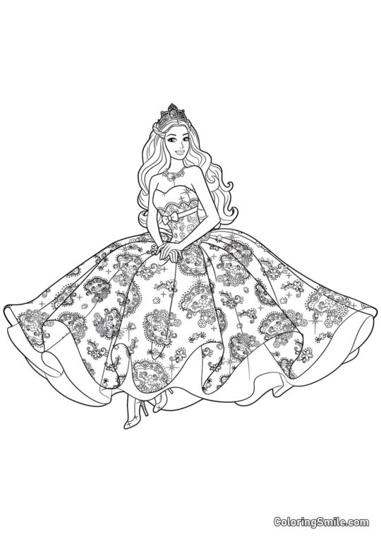 Barbie dans une robe luxueuse - Page de Coloriage