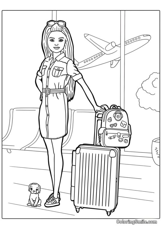 Barbie à l&rsquo;aéroport - Page de Coloriage
