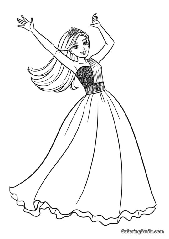 Barbie dans une robe de soirée luxueuse - Page de Coloriage