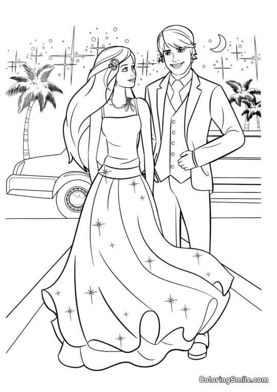 Barbie et Ken au bal - Page de Coloriage