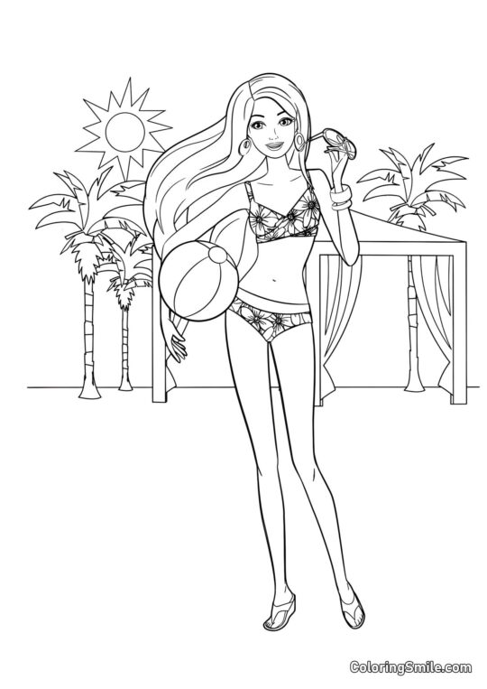 Beach-volley avec Barbie - Page de Coloriage