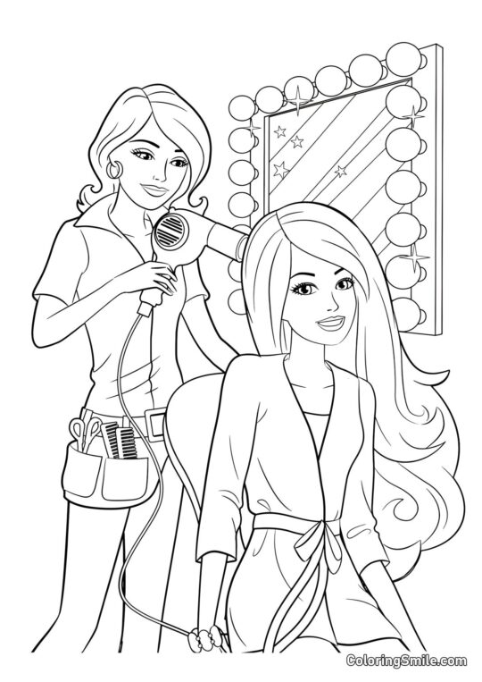 Barbie se coiffant - Page de Coloriage