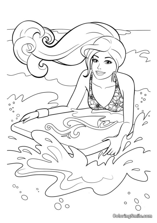 Barbie au bord de la mer - Page de Coloriage