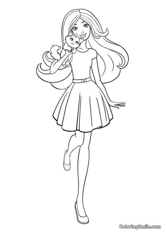 Barbie avec un animal de compagnie - Page de Coloriage