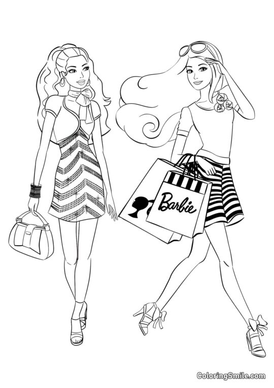 Shopping avec Barbie - Page de Coloriage