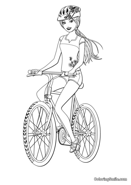 Barbie a reçu un nouveau vélo en cadeau - Page de Coloriage