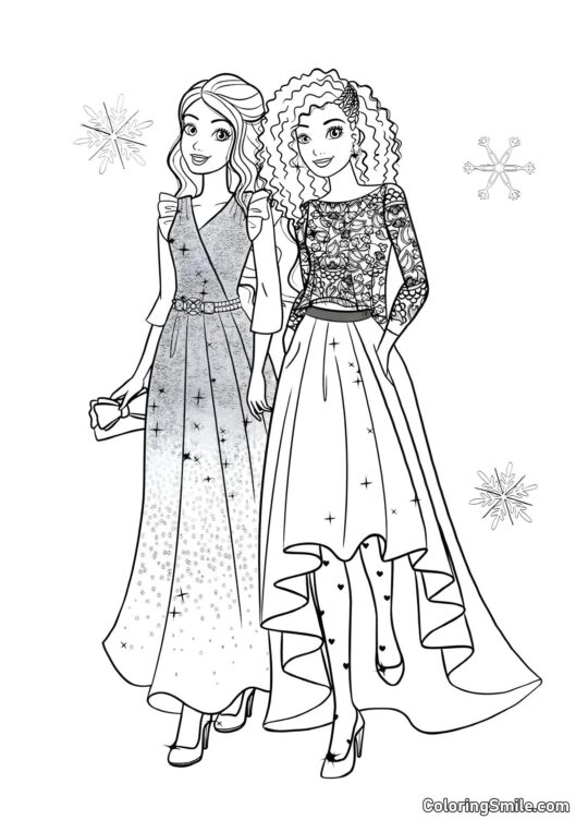 Les amis de Barbie allant à un bal du Nouvel An - Page de Coloriage