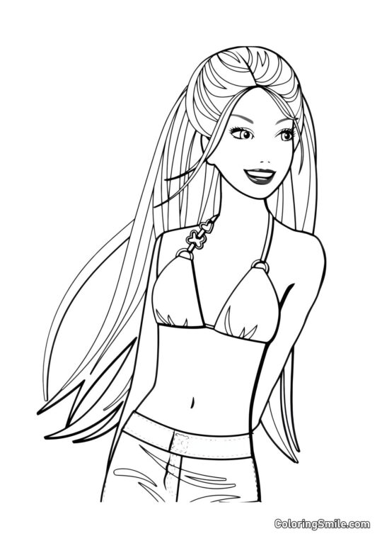 Barbie en tenue de plage - Page de Coloriage