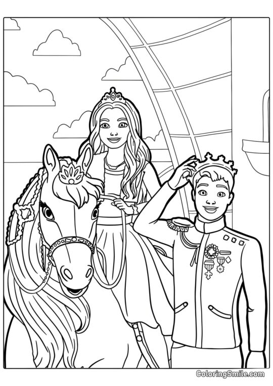 Princesse Barbie avec un prince - Page de Coloriage