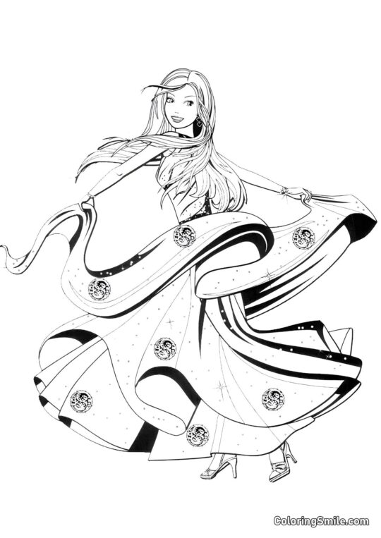 Barbie dansant dans une robe de bal - Page de Coloriage