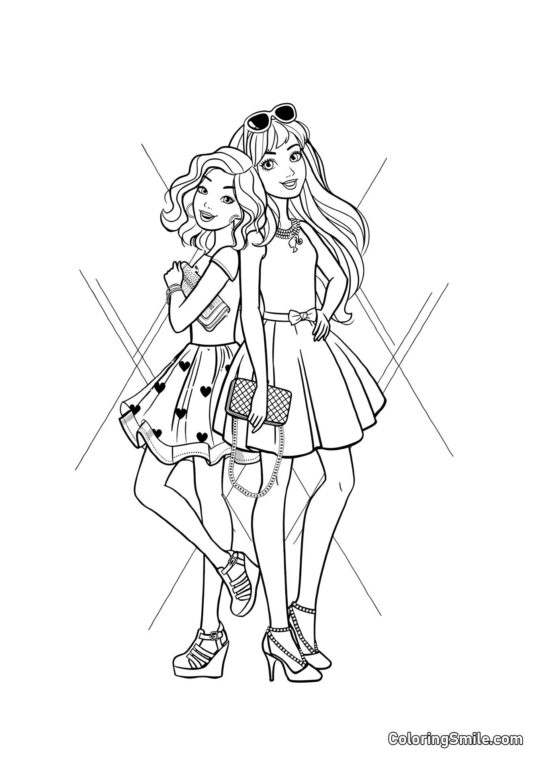 Deux amies Barbie - Page de Coloriage