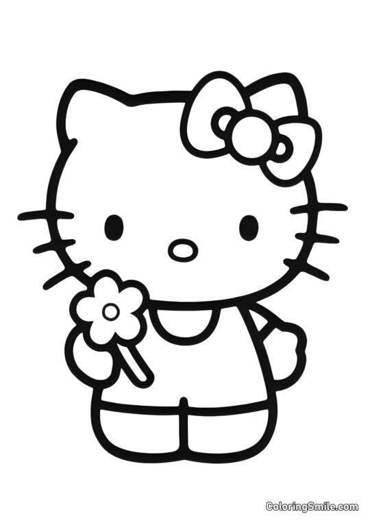 Kitty avec une fleur Kitty avec une fleur - Page de Coloriage