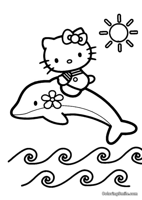 Kitty se lie d’amitié avec un dauphin Kitty se lie d’amitié avec un dauphin - Page de Coloriage