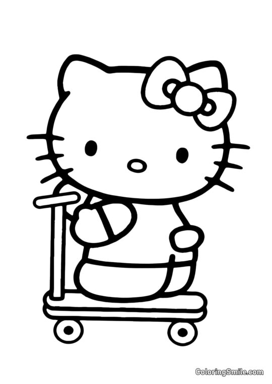 Kitty faisant du skateboard Kitty faisant du skateboard - Page de Coloriage