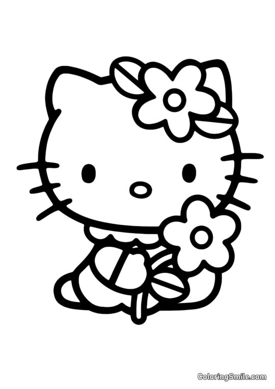 Kitty avec une marguerite Kitty avec une marguerite - Page de Coloriage
