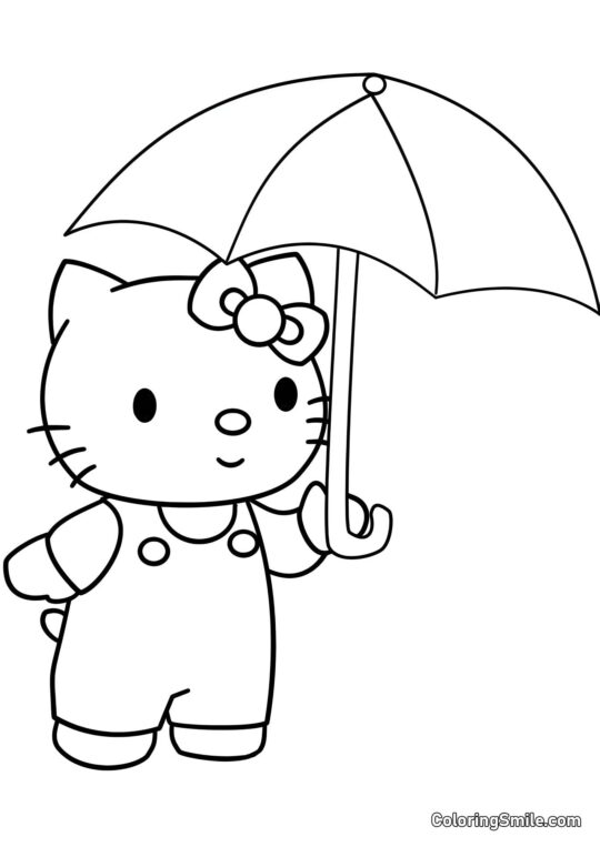 Kitty avec un nouveau parapluie Kitty avec un nouveau parapluie - Page de Coloriage