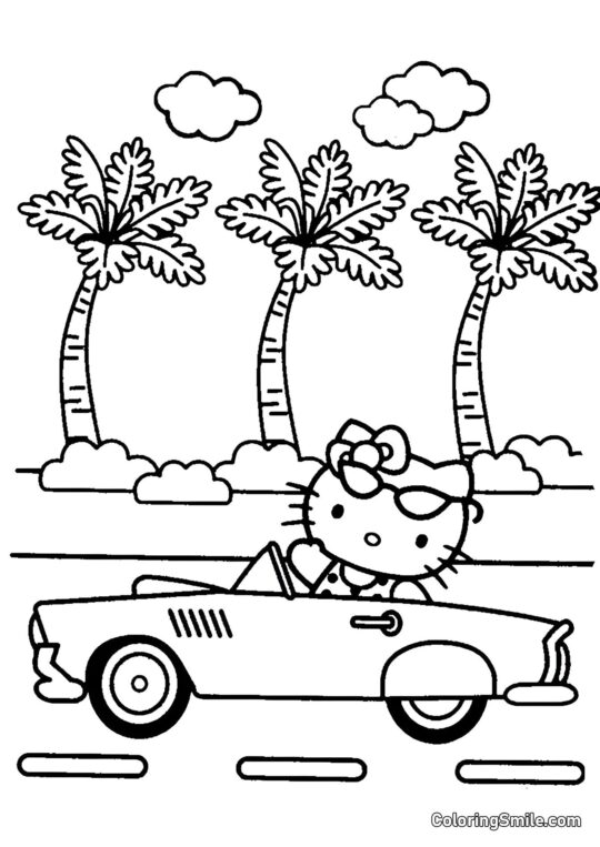 Kitty avec une nouvelle voiture Kitty avec une nouvelle voiture - Page de Coloriage