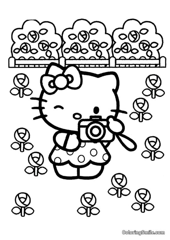 Hello Kitty avec un appareil photo Hello Kitty avec un appareil photo - Page de Coloriage
