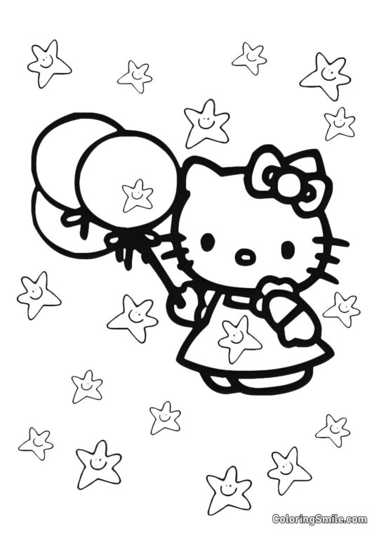 Kitty et des ballons Kitty et des ballons - Page de Coloriage