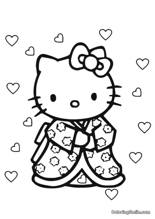 Kitty en kimono Kitty en kimono - Page de Coloriage
