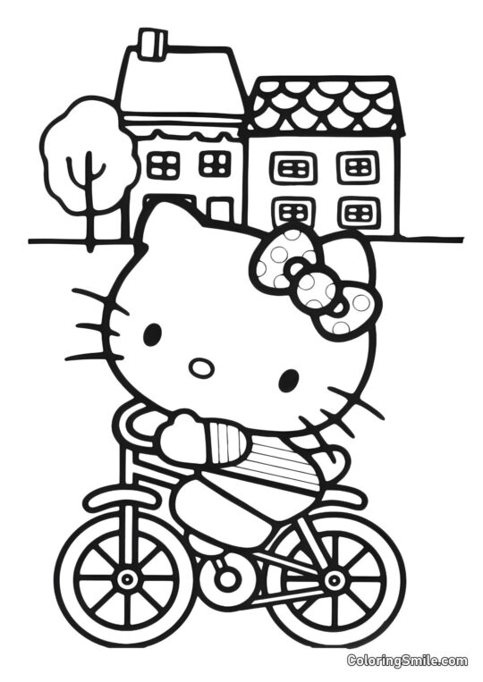 Kitty faisant du vélo Kitty faisant du vélo - Page de Coloriage