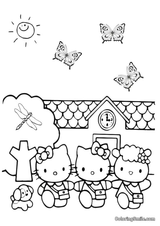 Kitty marchant avec des amis Kitty marchant avec des amis - Page de Coloriage