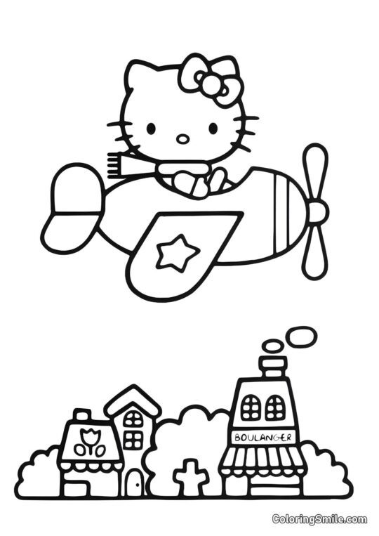 Kitty dans un hélicoptère Kitty dans un hélicoptère - Page de Coloriage