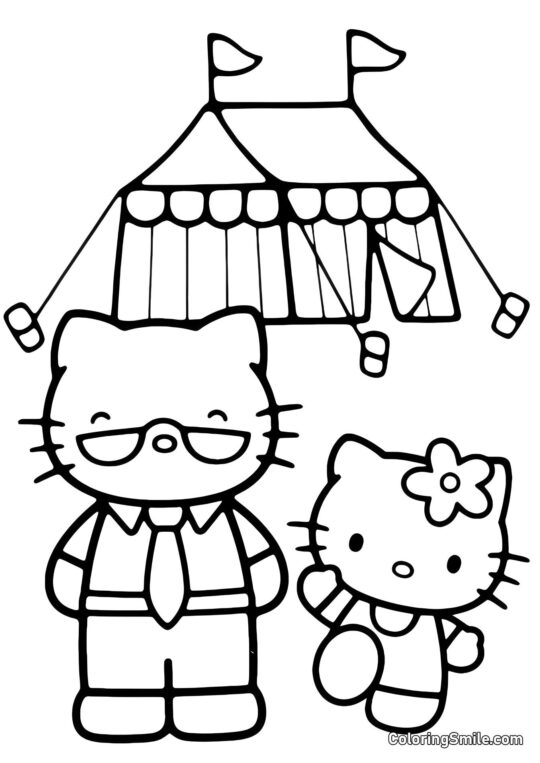 Kitty en randonnée avec Papa Kitty en randonnée avec Papa - Page de Coloriage