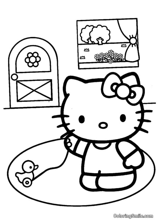 Kitty avec un canard Kitty avec un canard - Page de Coloriage