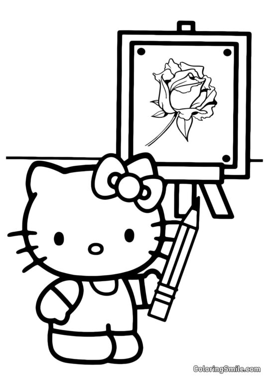 Kitty a dessiné une rose Kitty a dessiné une rose - Page de Coloriage