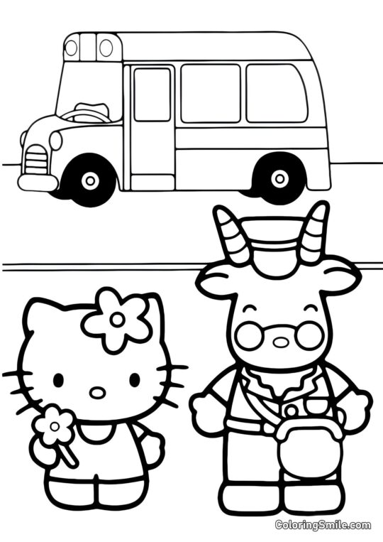 Kitty à l’arrêt de bus Kitty à l’arrêt de bus - Page de Coloriage