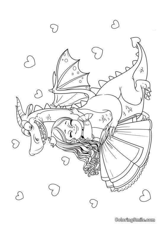 Princesse étreignant le dragon - Page de Coloriage
