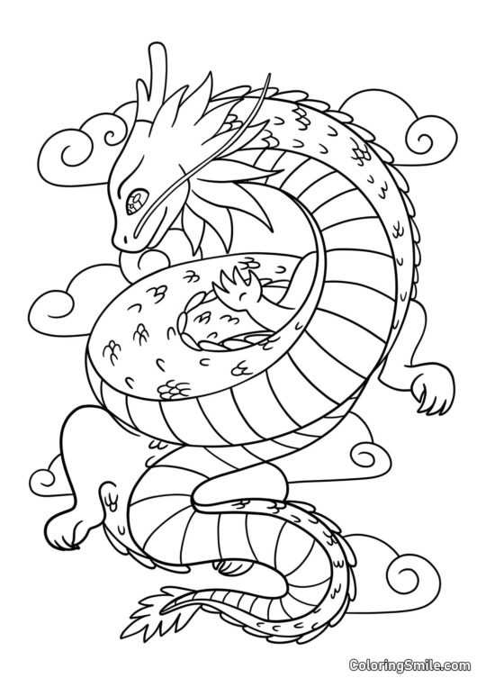 Dragon dans les nuages - Page de Coloriage