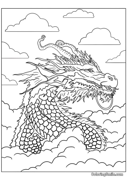 Grand dragon dans le ciel - Page de Coloriage
