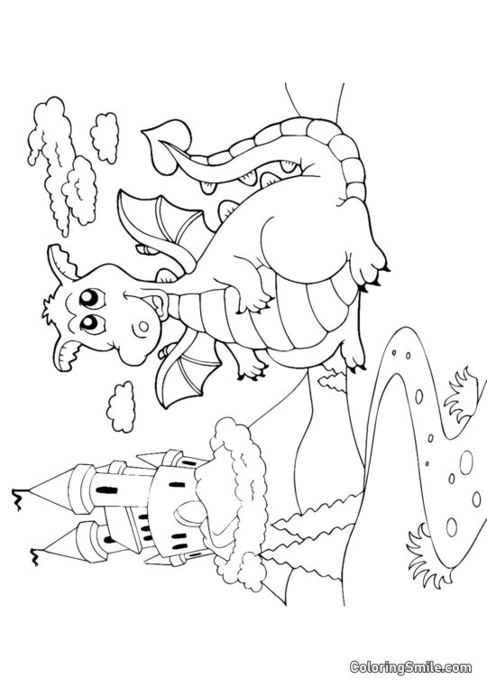 Dragon gardant le château - Page de Coloriage