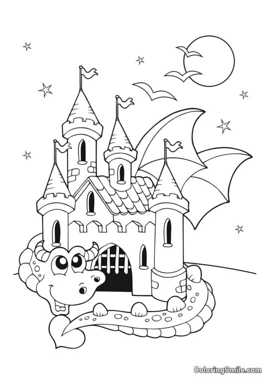 Beau château de dragon - Page de Coloriage