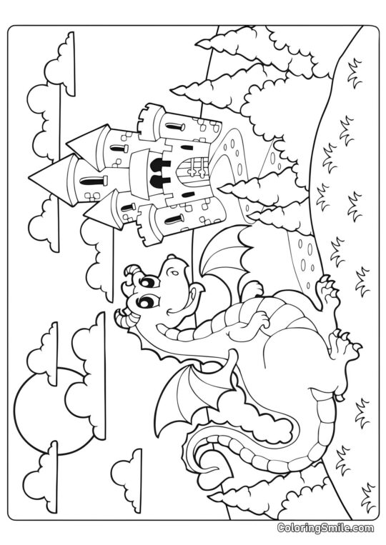 Dragon près du château - Page de Coloriage