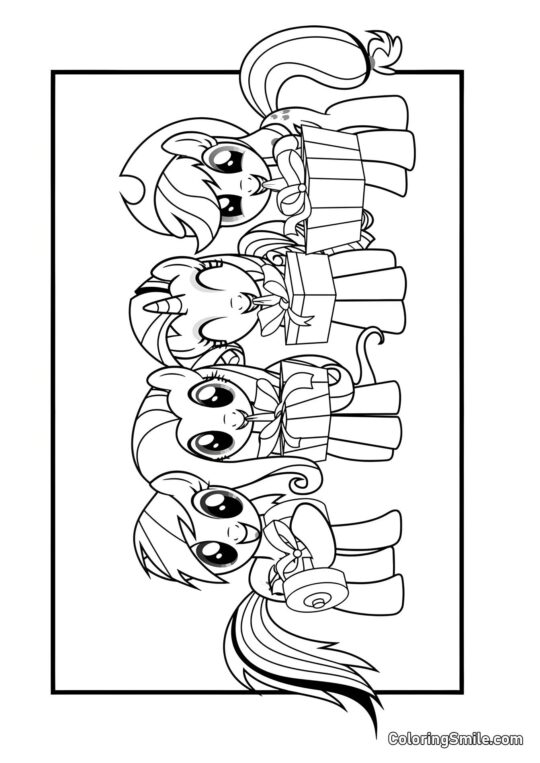 Poneys et Cadeaux - Page de Coloriage