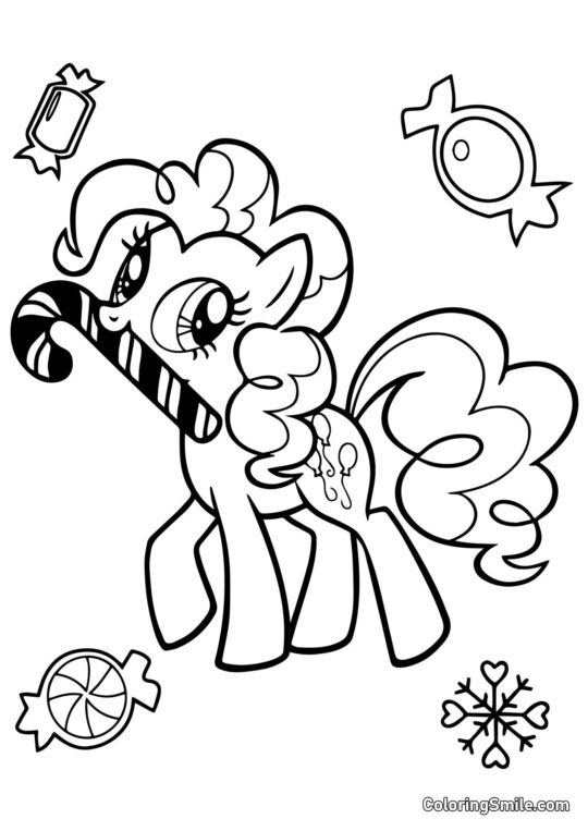 Pinkie Pie avec une Canne en Sucre de Noël - Page de Coloriage